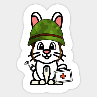 Funny white rabbit is a first aider Sticker